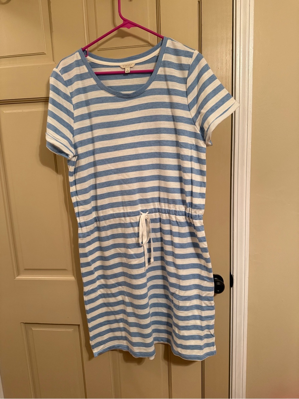 Striped Blue and White Drawstring Mini Dress